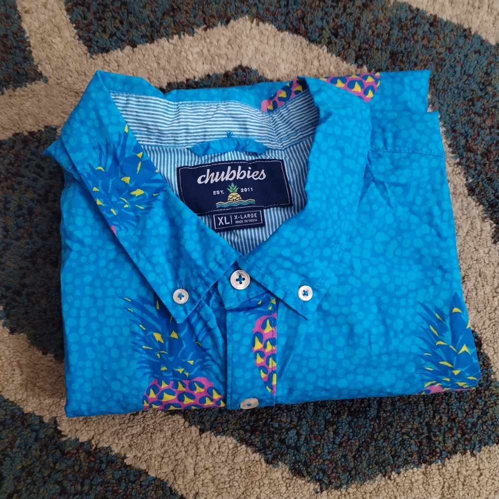Men's Blue Pineapple Print Shirt Size XL